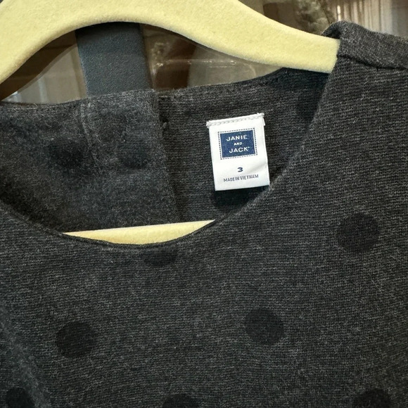Janie & Jack bow dress toddler girl Dot Ponte Dress polka charcoal holidays - Picture 3 of 6